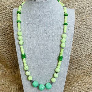Artisan Green Shades Chunky Beaded Necklace 23” + ext
